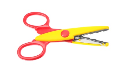 Pair of craft scissors on white background