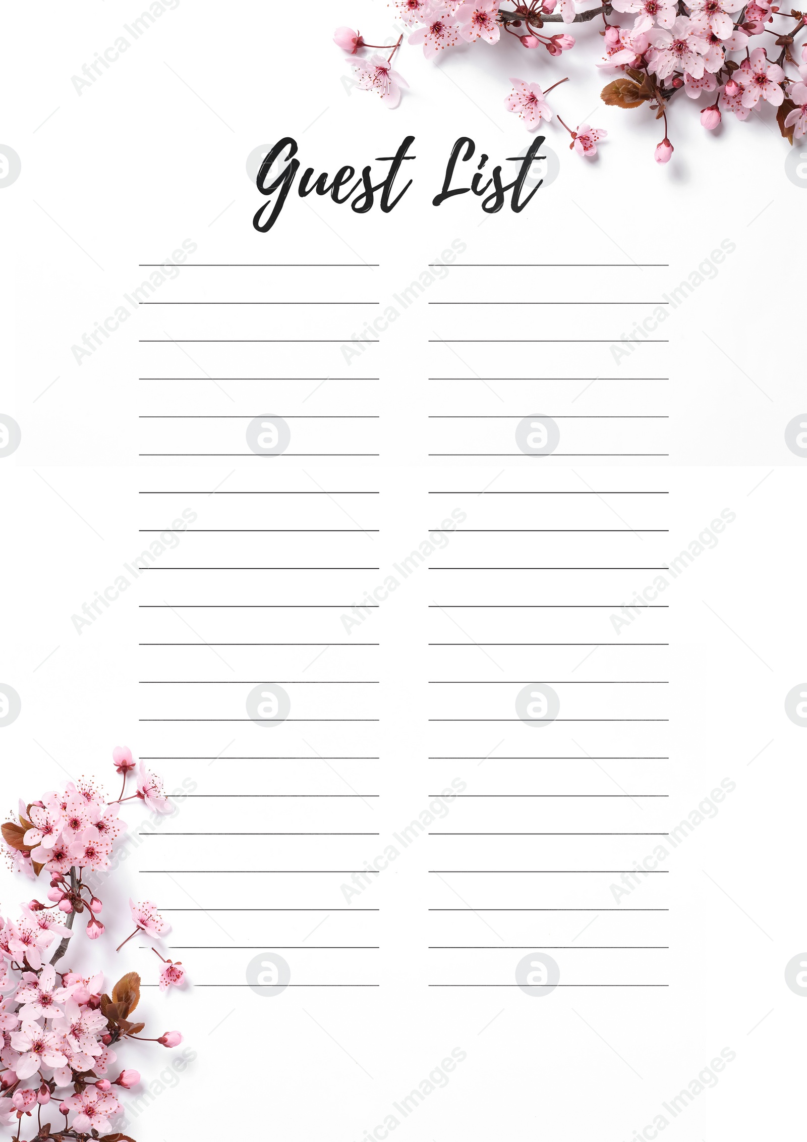 Image of Guest list design with beautiful flowers and empty lines