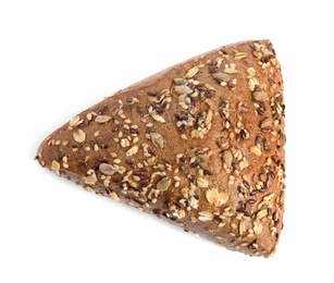 Photo of Fresh bread with different seeds on white background, top view