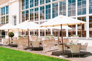 WARSAW, POLAND - MAY 15, 2022: Beautiful view of cafe with outdoor terrace