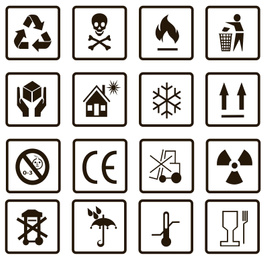 Image of Illustration of different packaging symbols on white background 