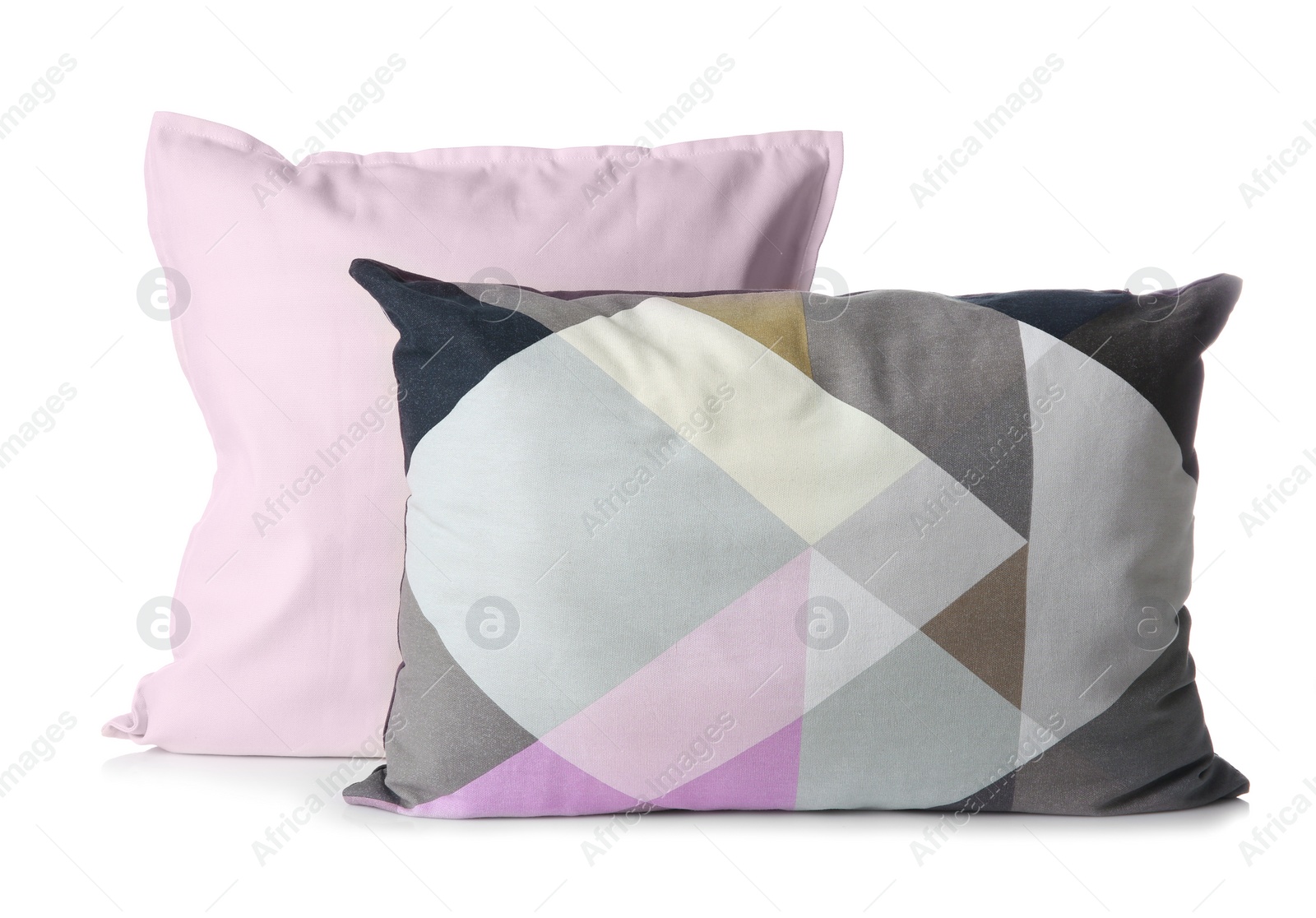 Photo of Soft decorative pillows on white background