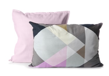 Photo of Soft decorative pillows on white background