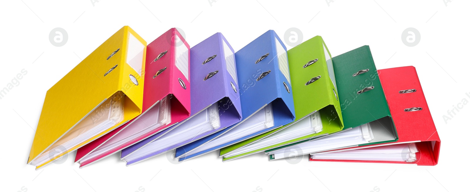 Photo of Bright binder office folders isolated on white