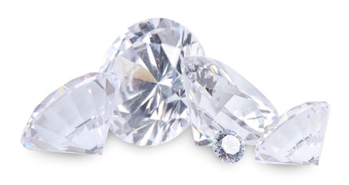 Image of Many beautiful dazzling diamonds on white background