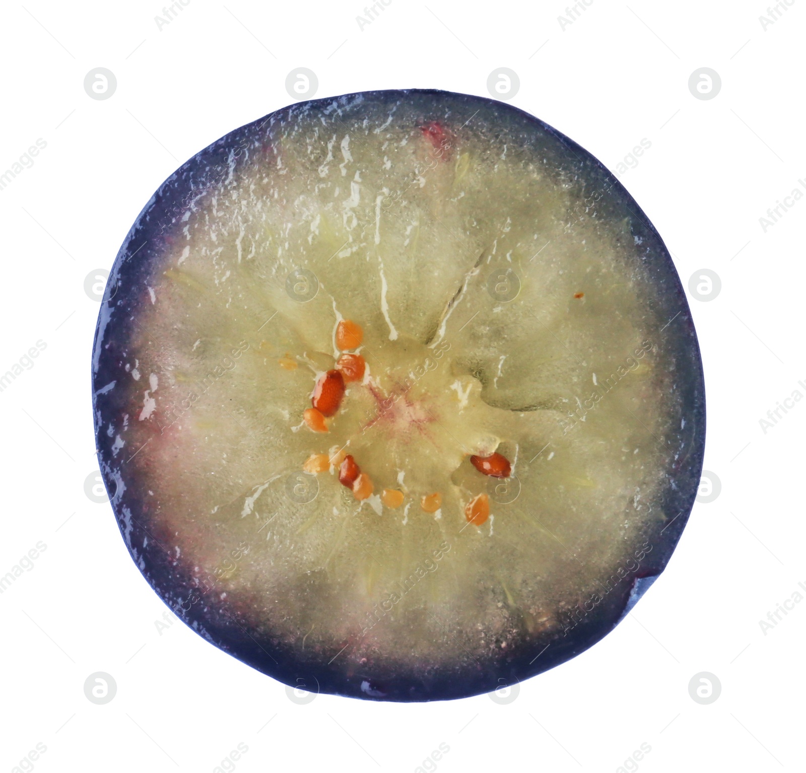 Photo of Half of fresh ripe blueberry on white background