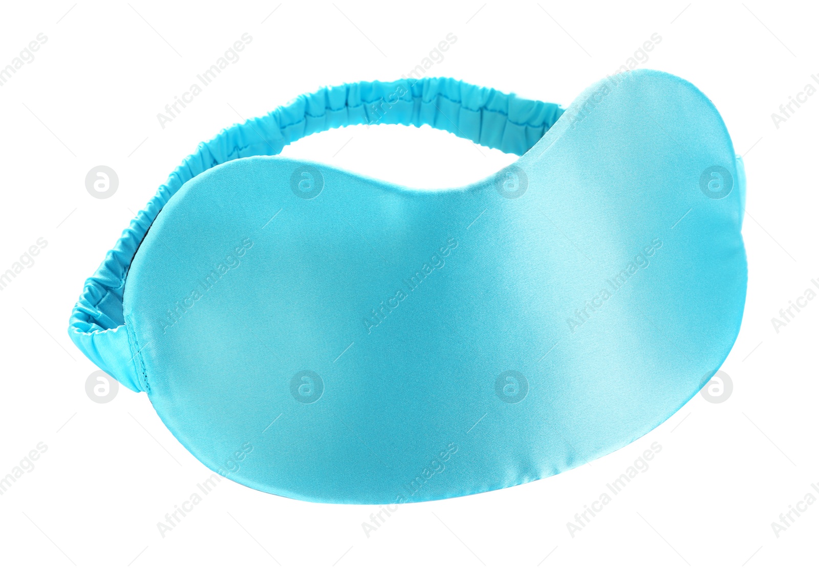 Photo of Turquoise sleeping mask isolated on white. Bedtime accessory