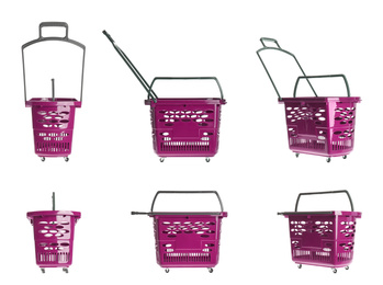 Set of shopping baskets on white background