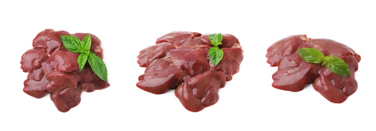 Image of Fresh raw chicken liver isolated on white, collection