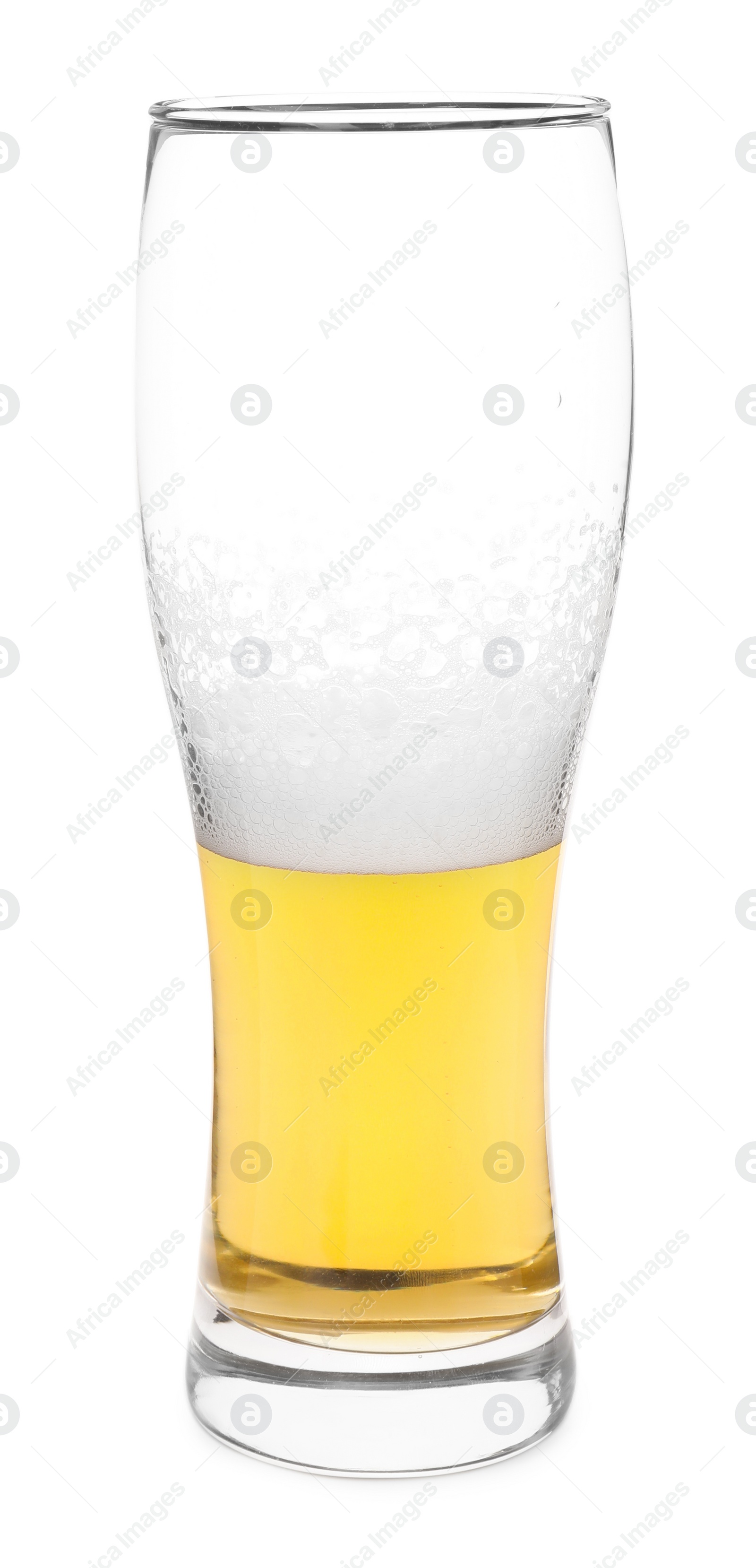 Photo of Half full glass of beer isolated on white