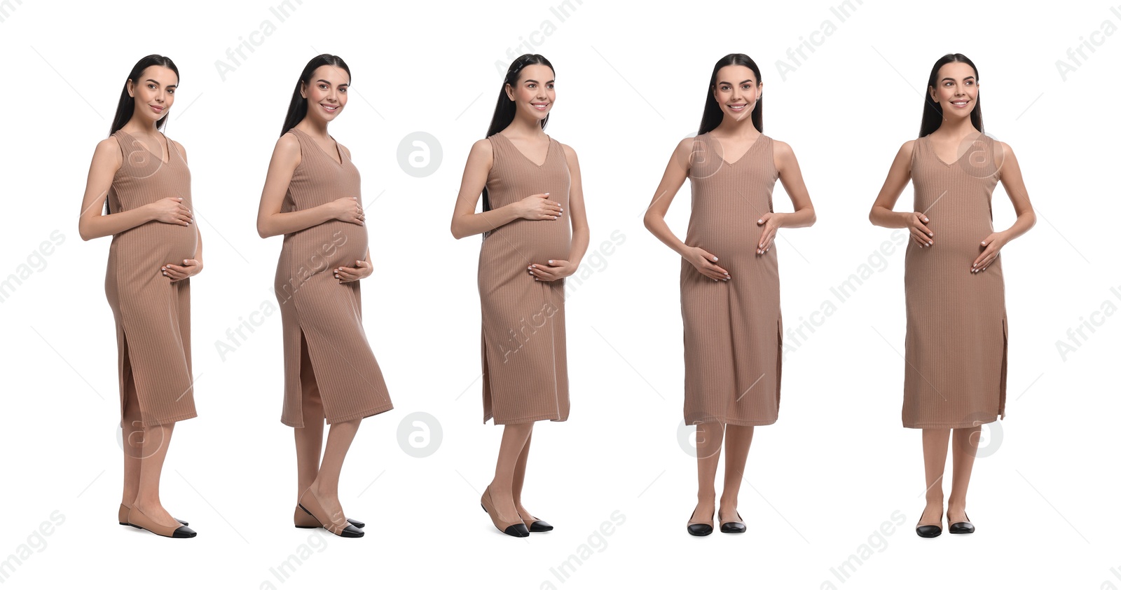 Image of Pregnant woman on white background, collection of photos