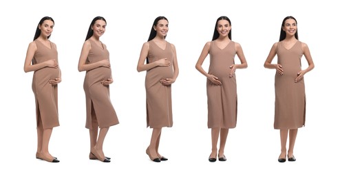 Image of Pregnant woman on white background, collection of photos