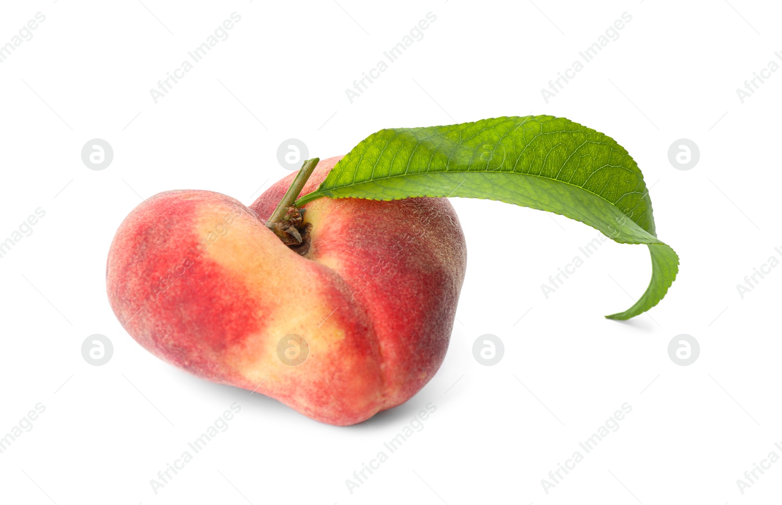 Photo of Fresh donut peach with leaf isolated on white