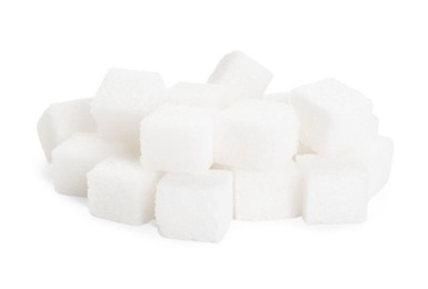 Pile of sugar cubes isolated on white