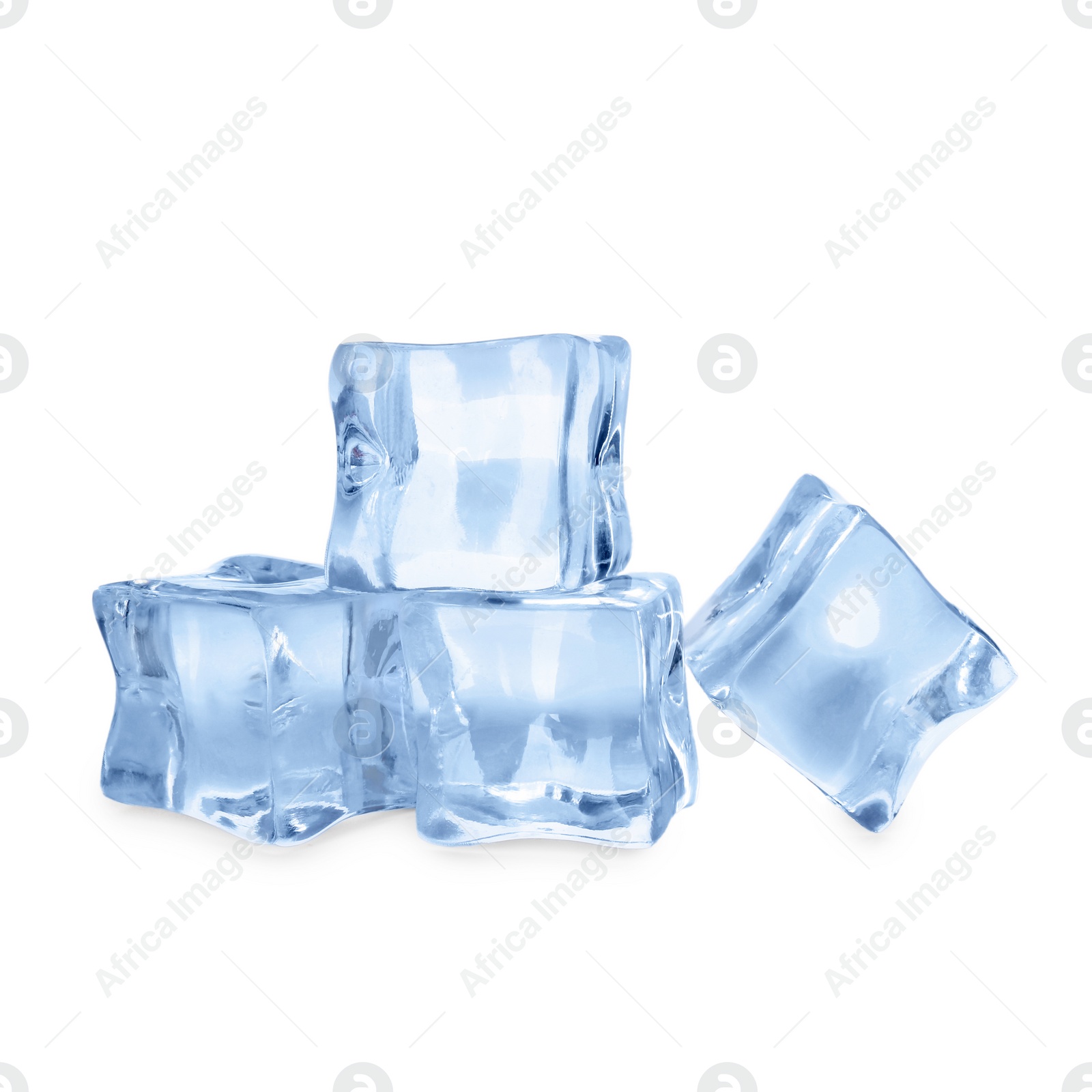 Photo of Many crystal clear ice cubes isolated on white