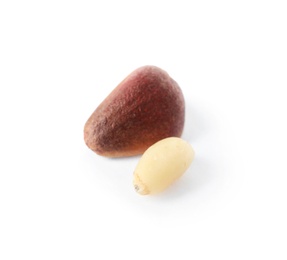 Pine nuts on white background. Healthy snack