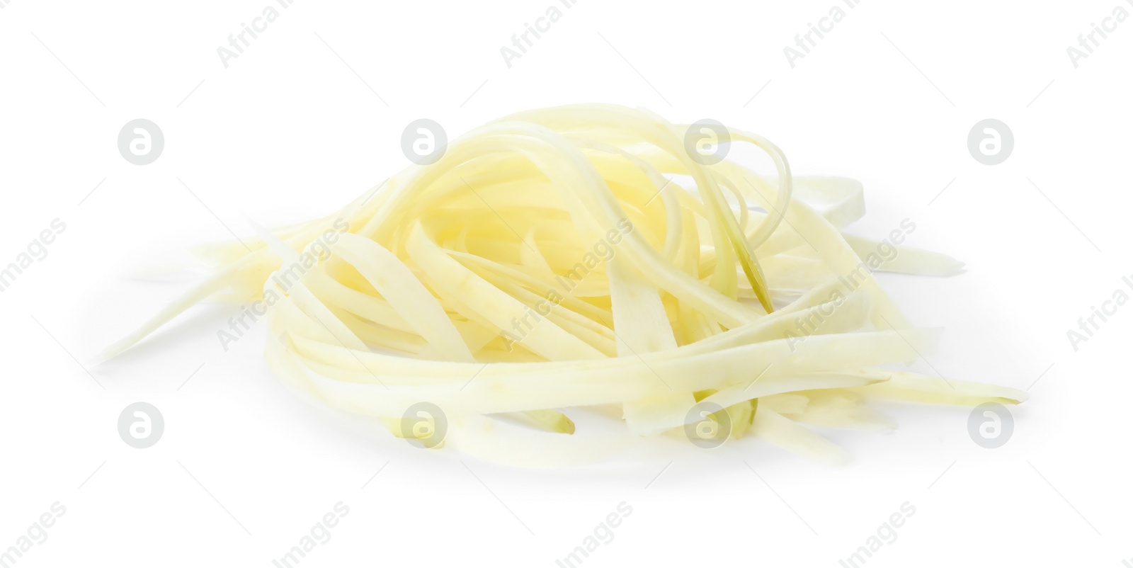 Photo of Tasty raw carrot noodles isolated on white