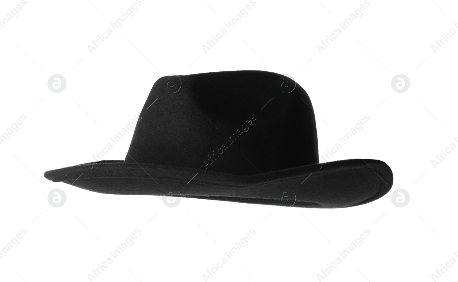 Photo of Black hat isolated on white. Stylish accessory