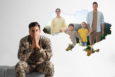 Image of Ukrainian defender worrying about his family. Stay strong Ukraine