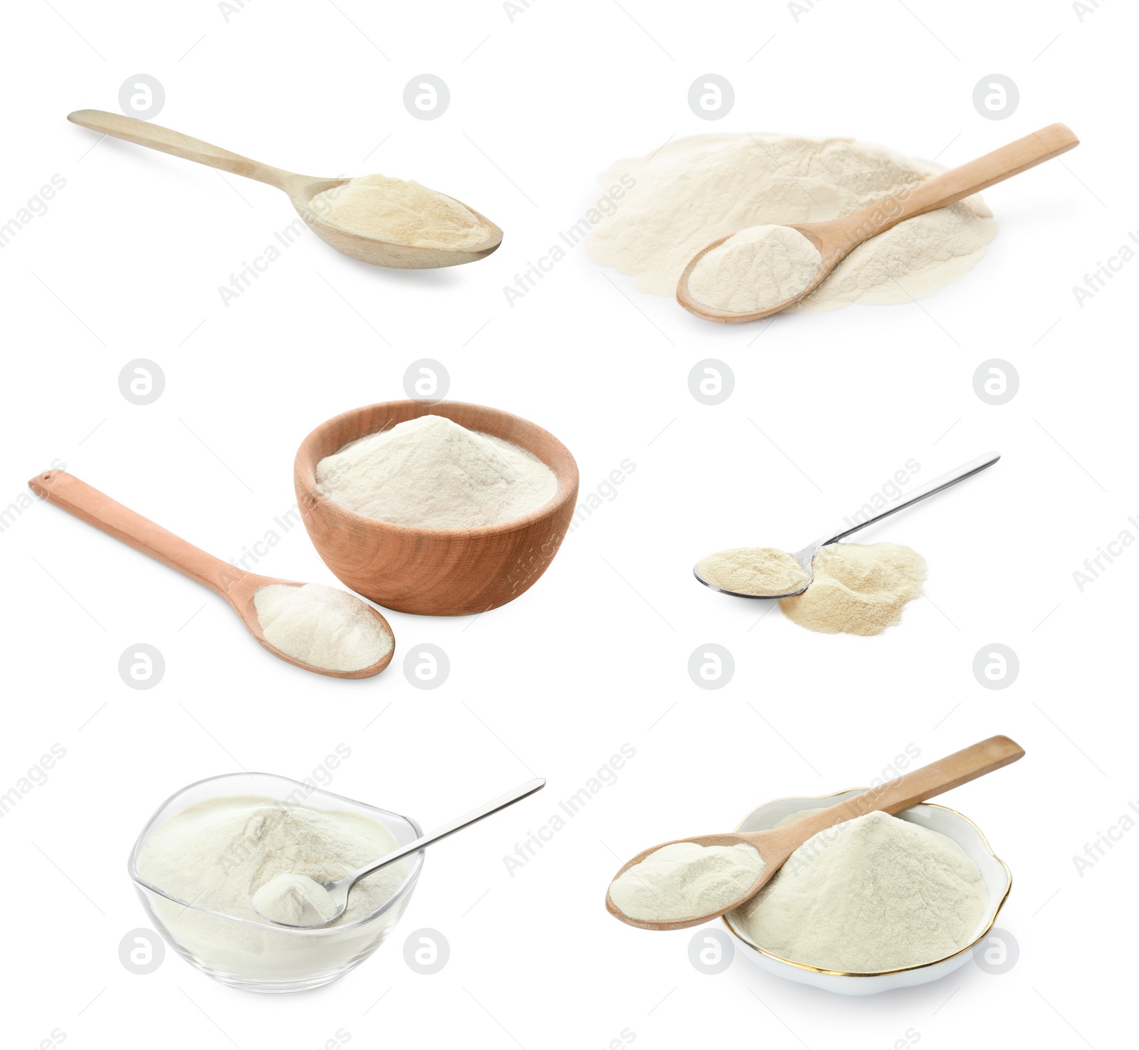 Image of Set with agar-agar powder isolated on white