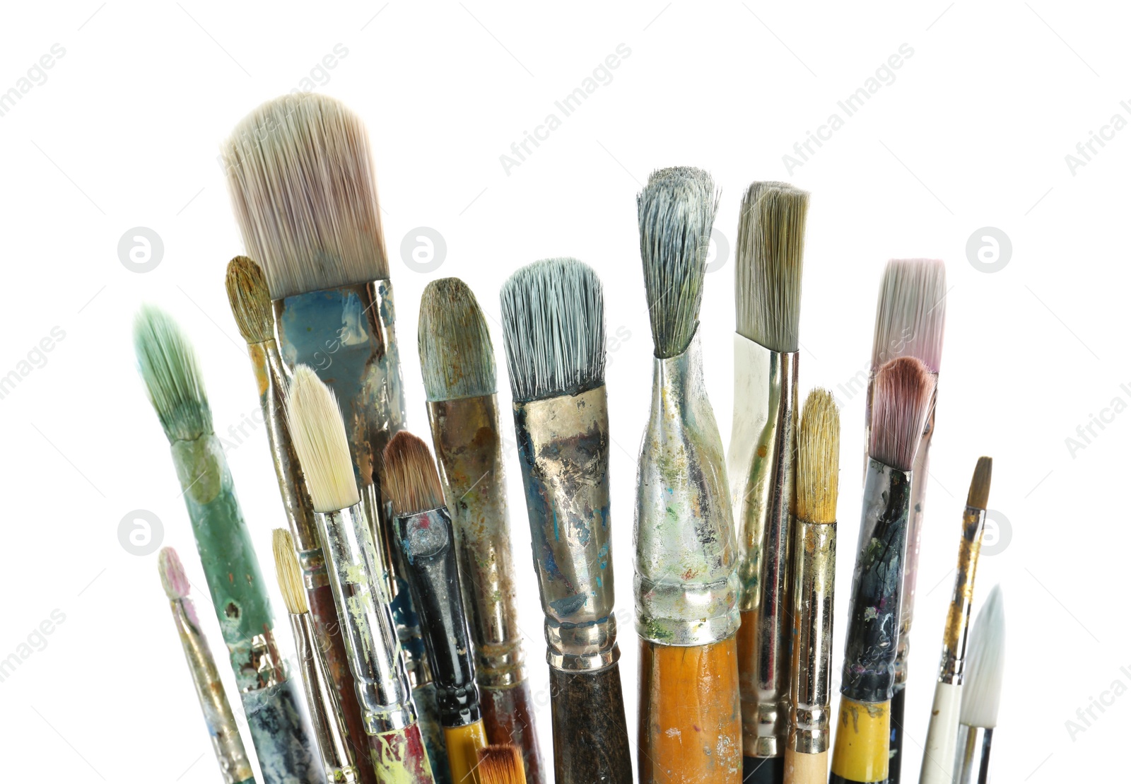 Photo of Set of paintbrushes on white background. Art supplies