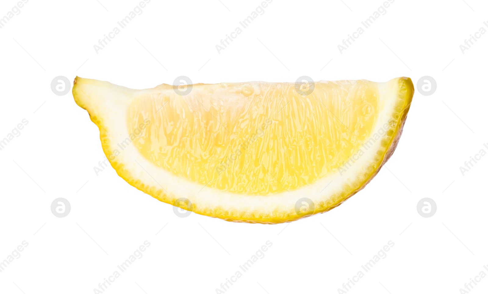 Photo of Citrus fruit. Slice of fresh ripe lemon isolated on white