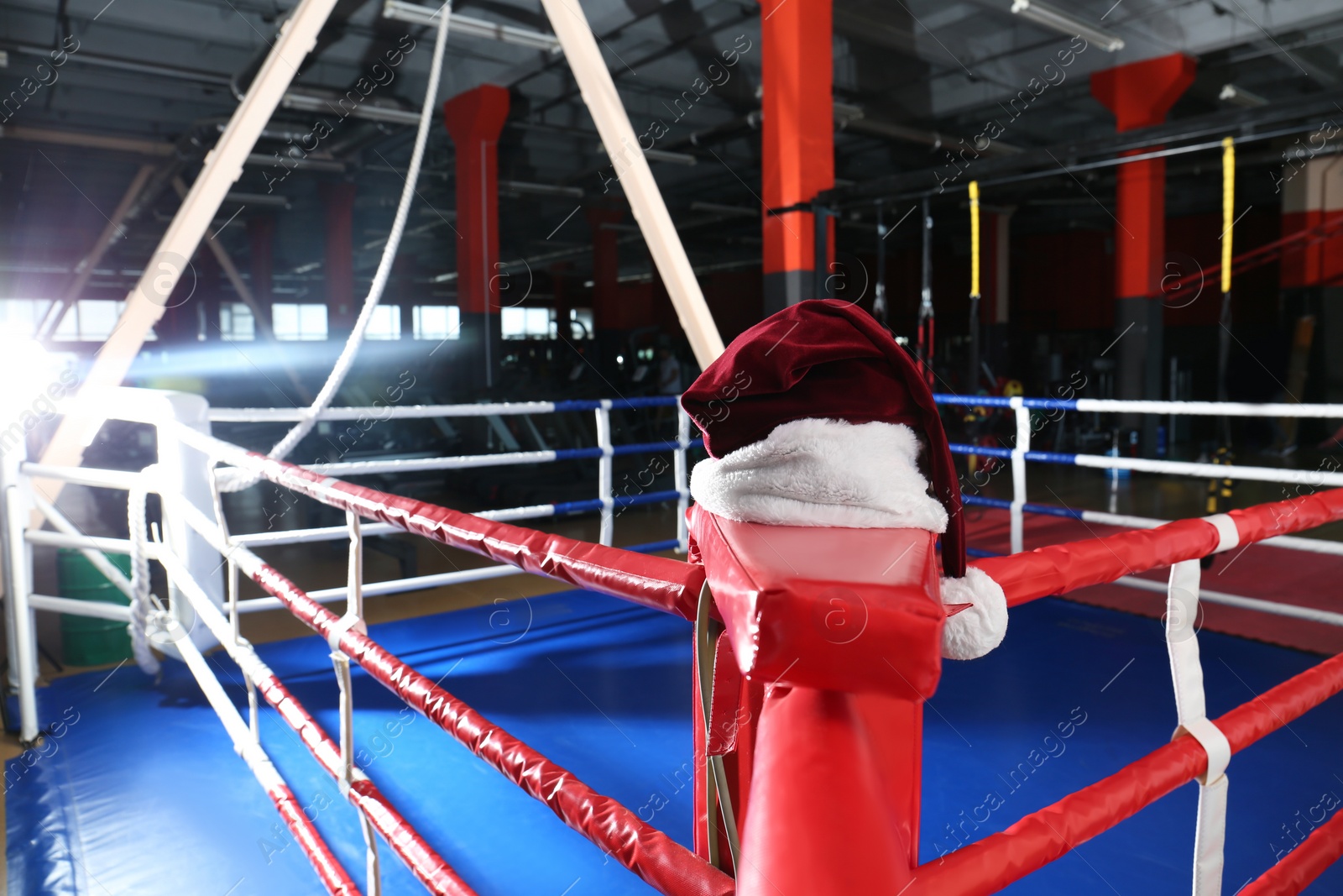 Photo of Santa hat in corner of boxing ring