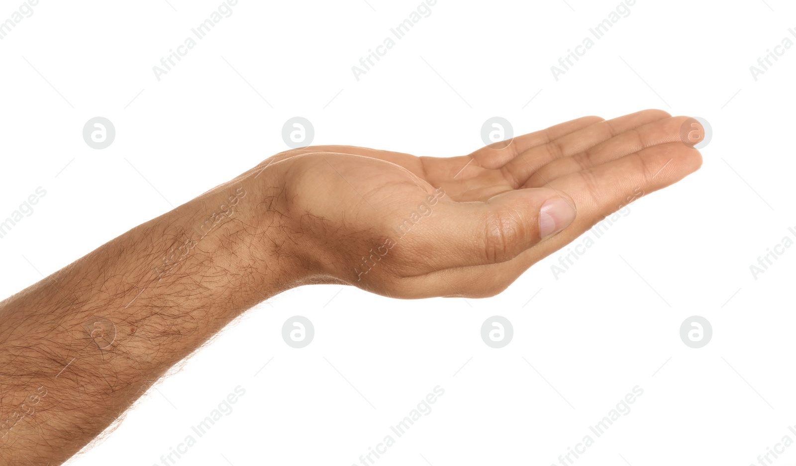 Photo of Man holding something on white background, closeup