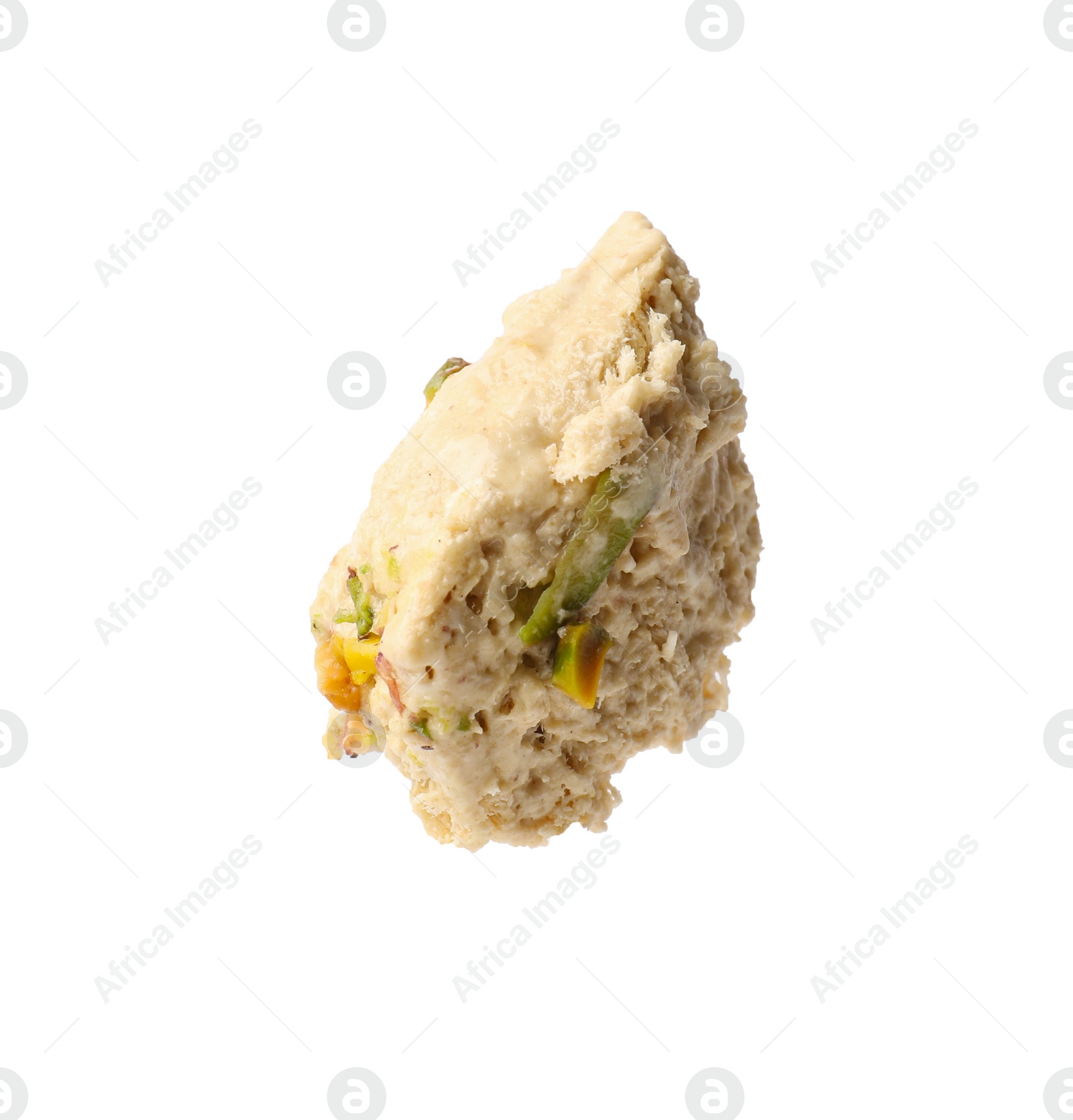 Photo of Piece of tasty pistachio halva isolated on white