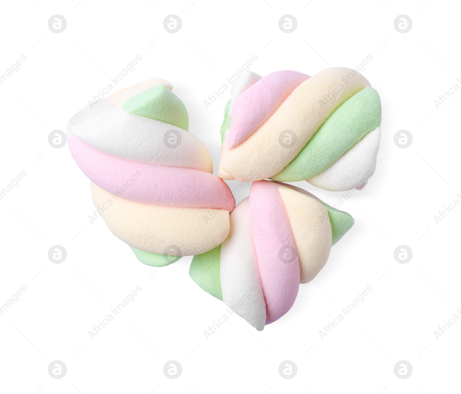 Photo of Delicious colorful marshmallows on white background, top view