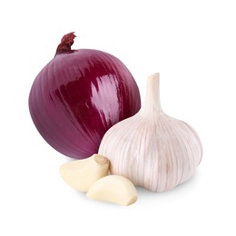 Image of Garlic and red onion isolated on white