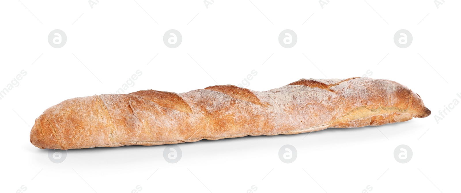 Photo of Crispy French baguette isolated on white. Fresh bread