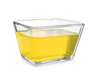 Photo of Tasty jelly dessert in glass bowl on white background