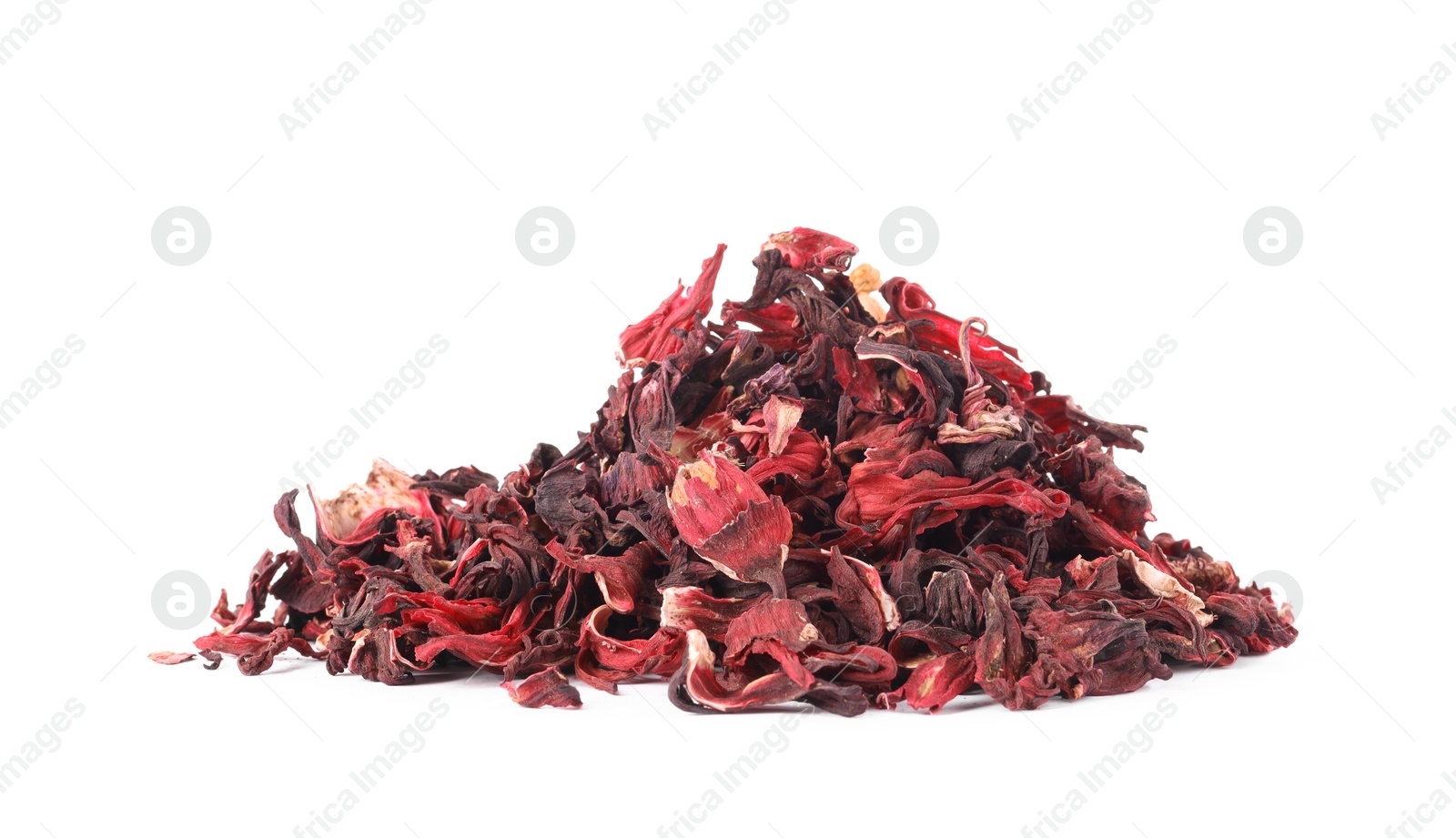 Photo of Pile of dry hibiscus tea isolated on white