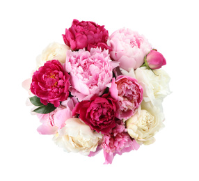 Photo of Bouquet of beautiful peonies on white background