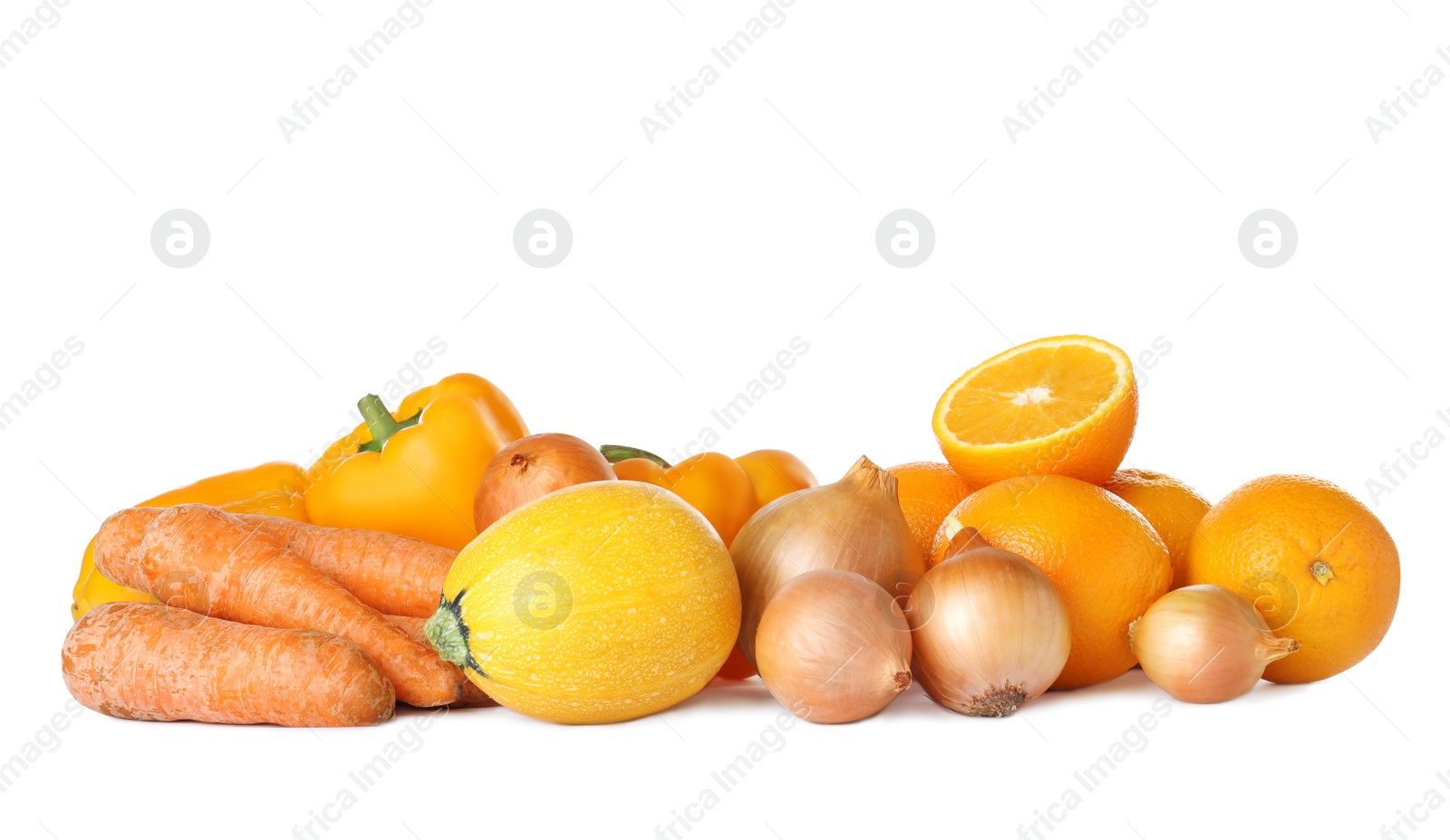 Photo of Pile of fresh fruits and vegetables isolated on white