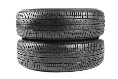 Car tires on white background