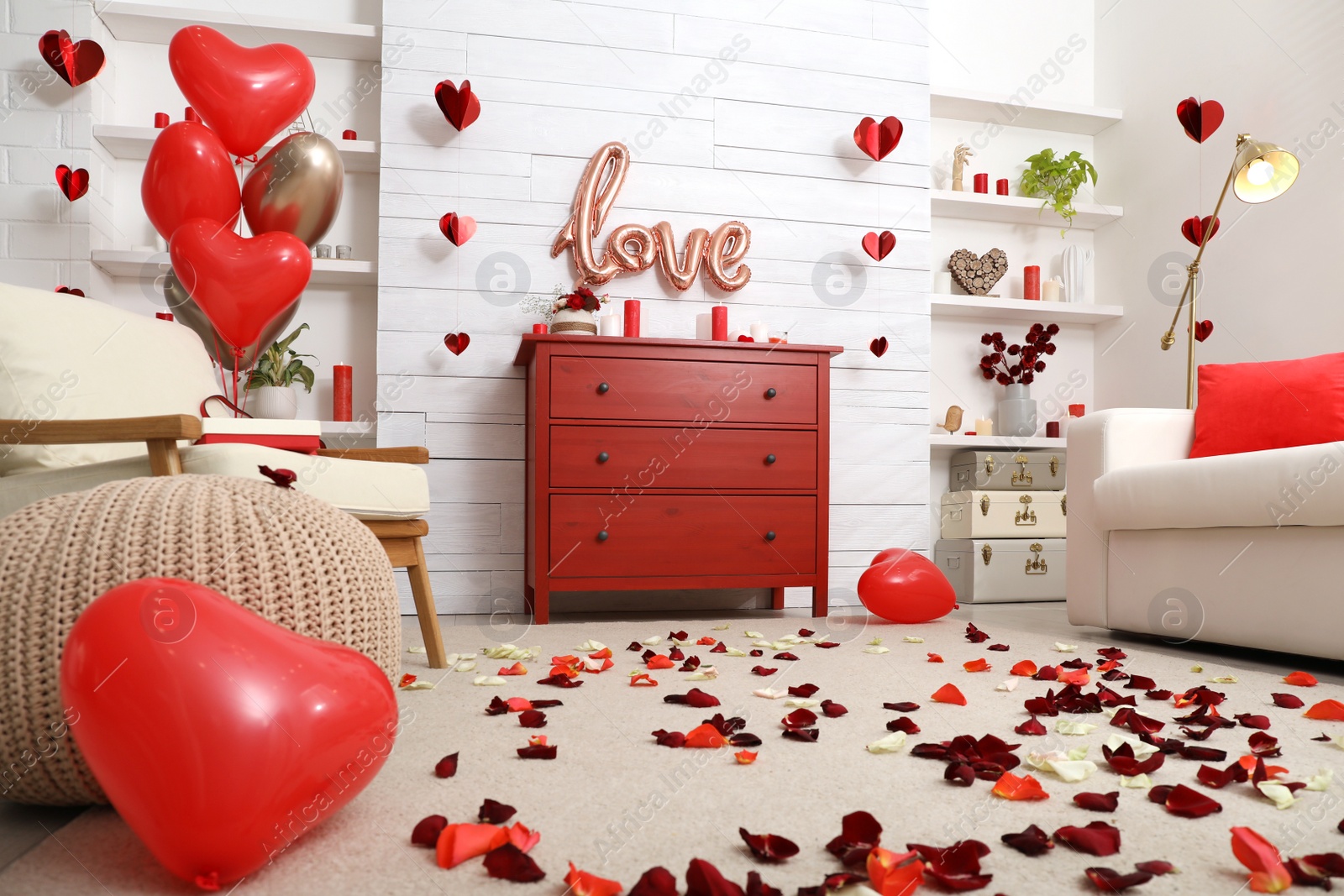 Photo of Cozy living room decorated for Valentine's Day