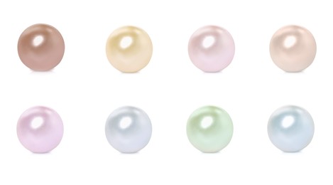 Image of Set with beautiful pearls on white background