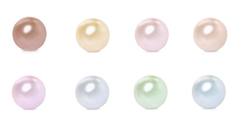 Set with beautiful pearls on white background