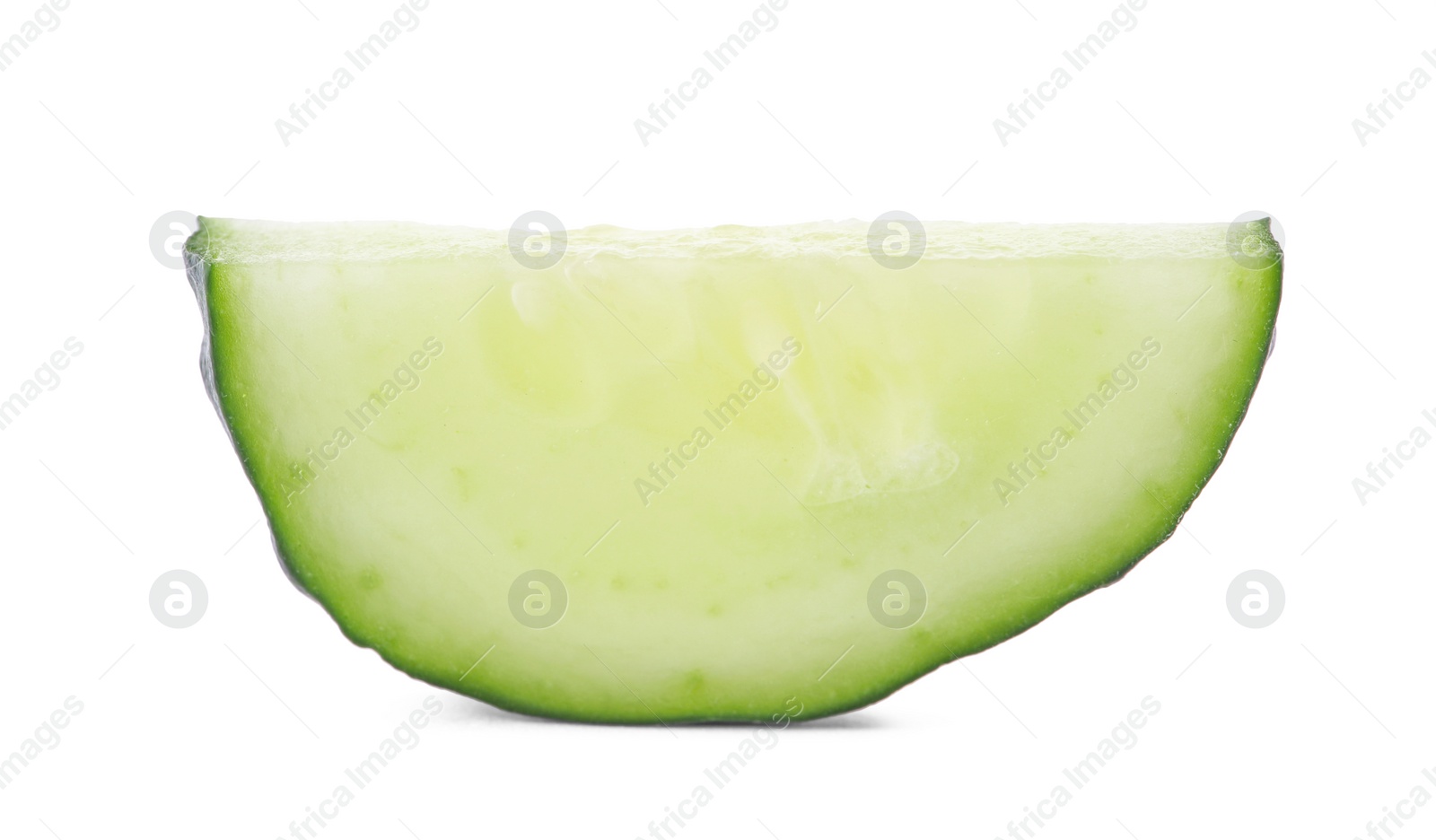 Photo of Slice of fresh cucumber on white background