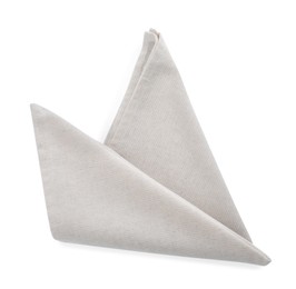 Photo of One light grey kitchen napkin isolated on white, top view