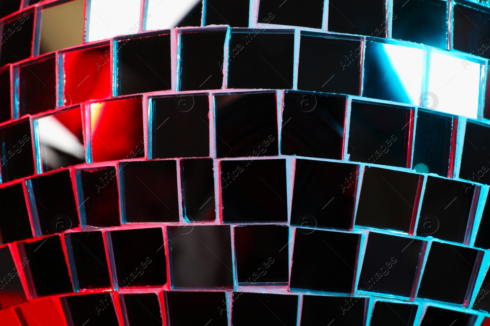 Photo of Shiny disco ball as background, closeup view