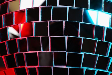 Photo of Shiny disco ball as background, closeup view