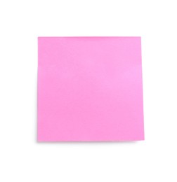 Photo of Blank pink sticky note isolated on white. Space for text