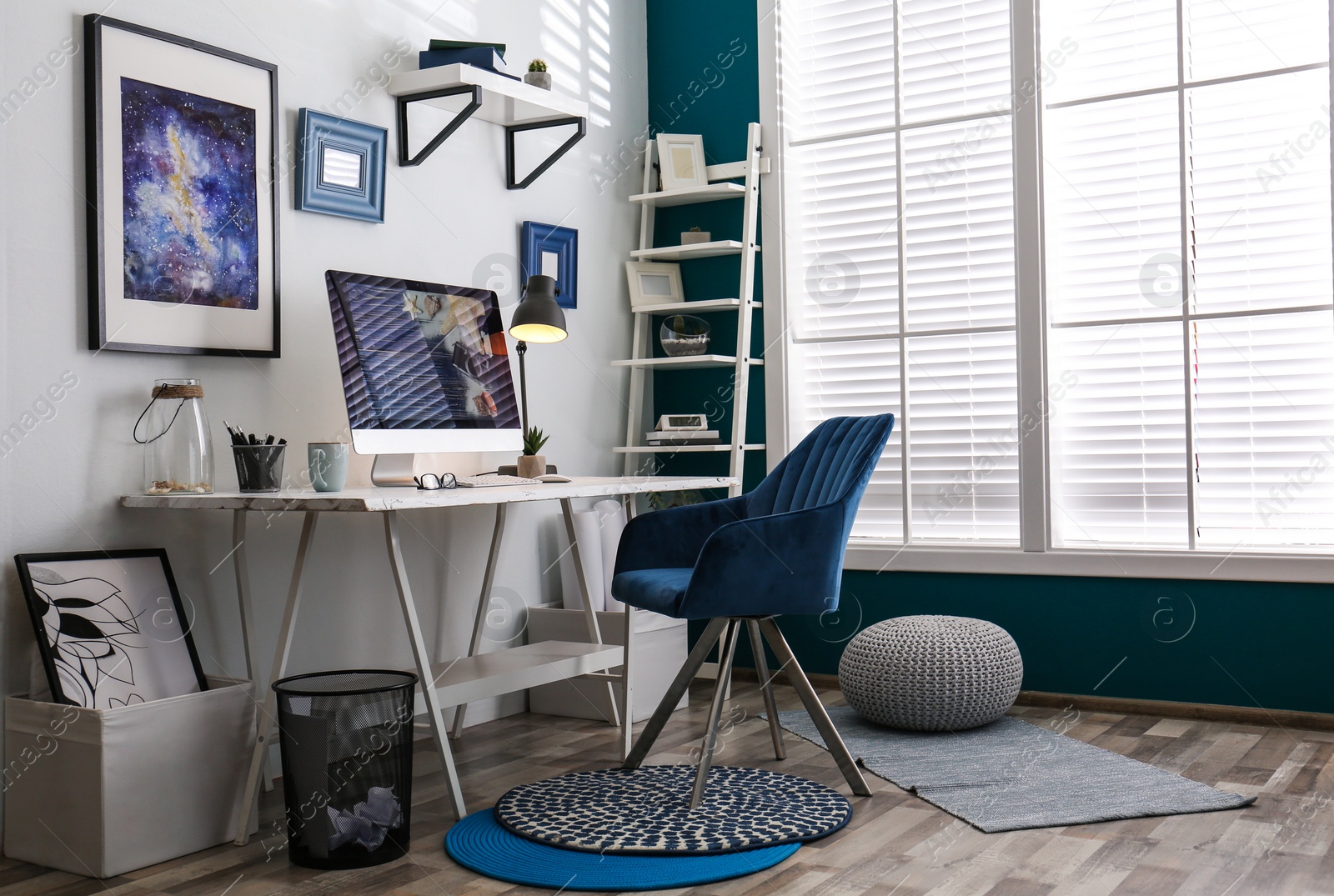 Photo of Home workplace with modern computer and desk in room