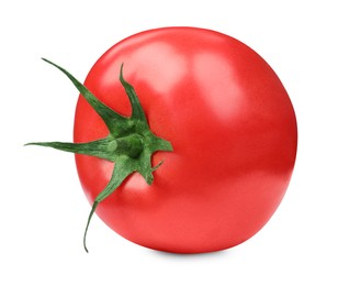 Photo of One red ripe tomato isolated on white