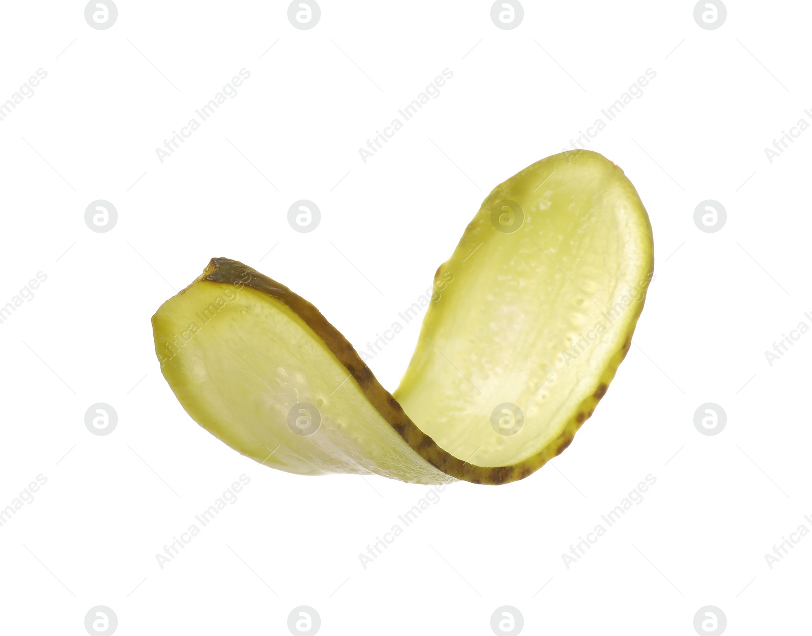 Photo of Slice of pickled cucumber isolated on white