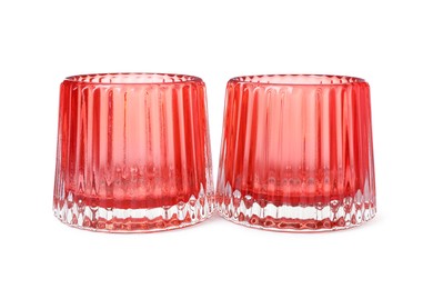 Photo of Beautiful clean empty glasses on white background