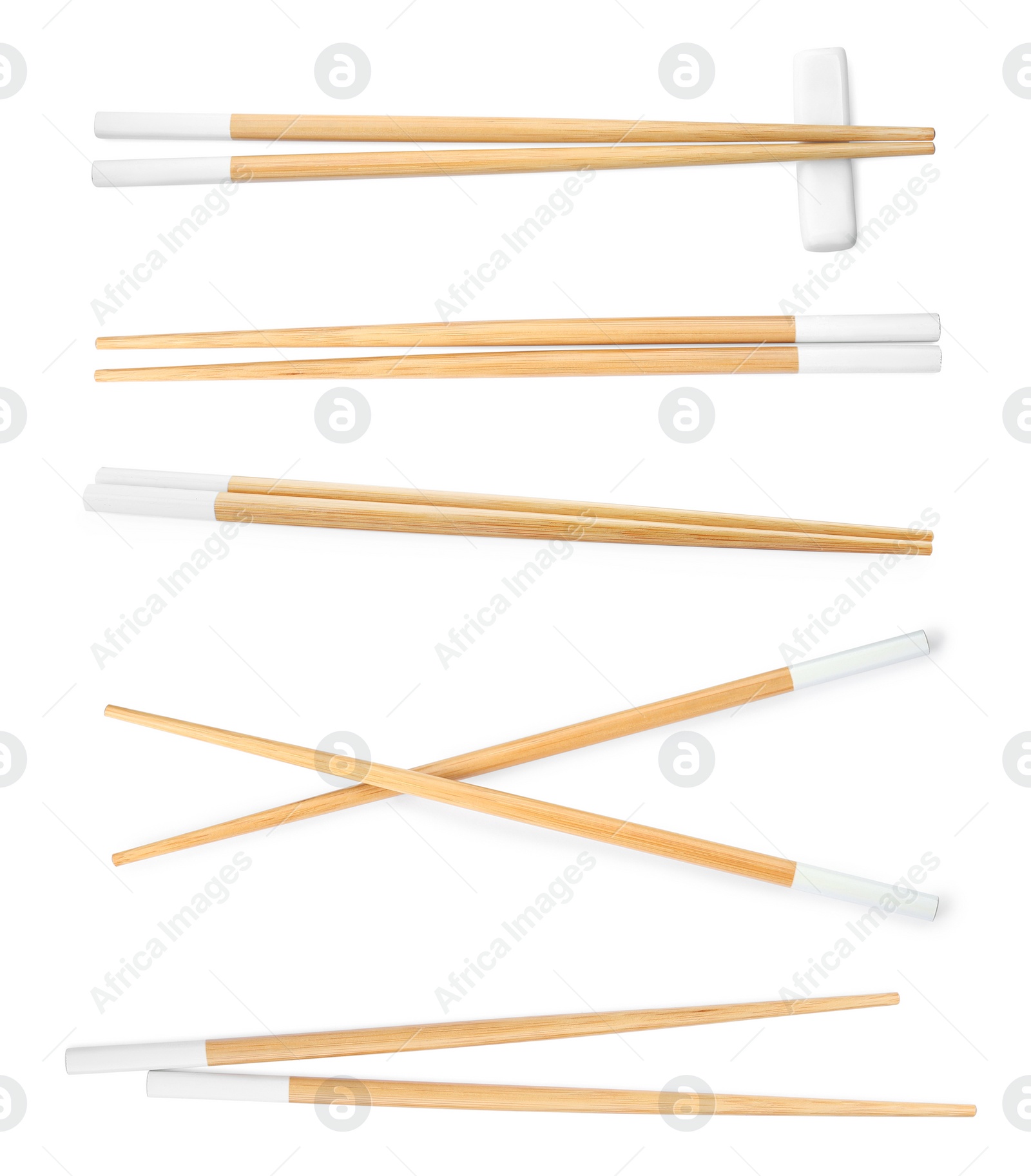 Image of Collage with wooden chopsticks isolated on white